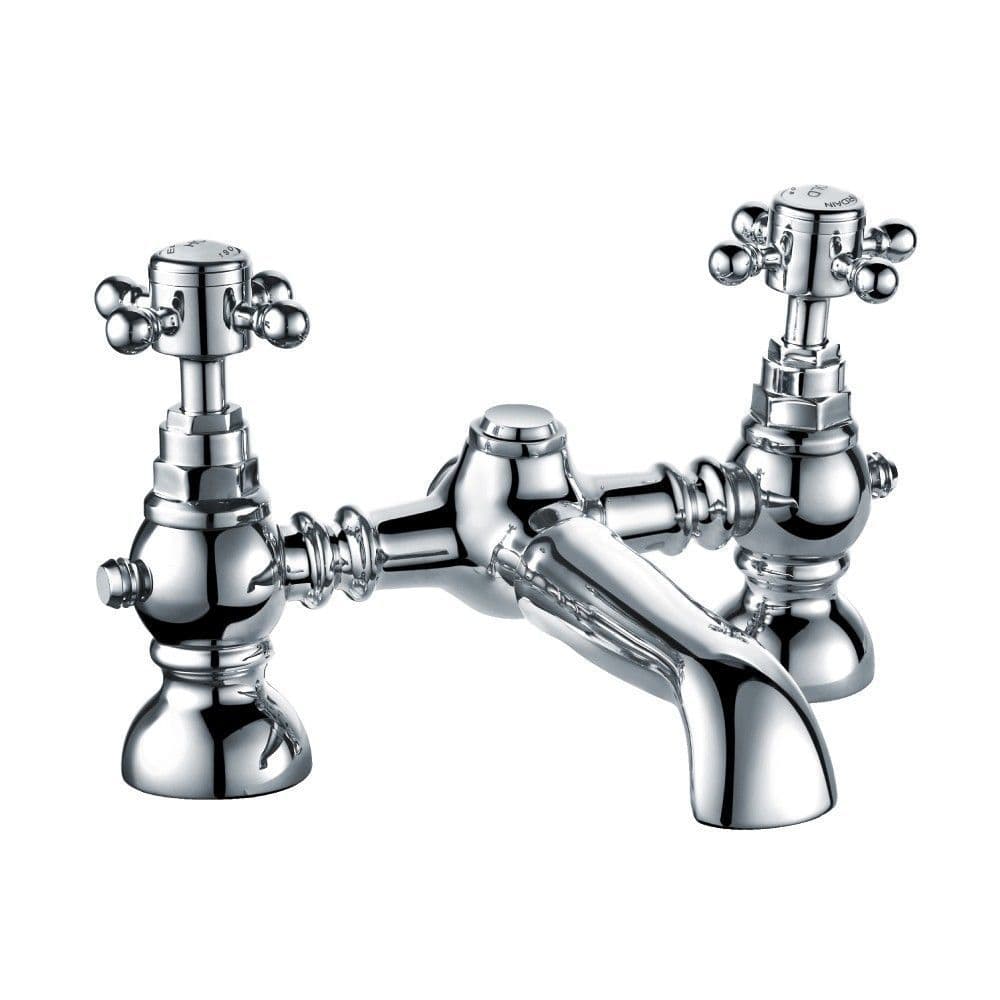 Home Standard® Clyde Traditional Hot and Cold Bath Mixer Tap Chrome Ball Cross Head Twin Faucet 