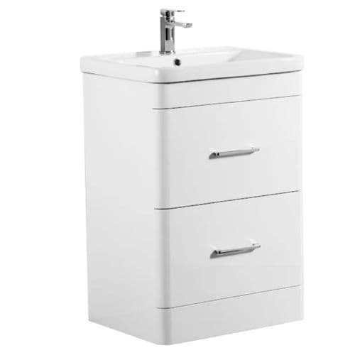 Narvik 500mm Curved Two Drawer Vanity Unit Gloss White - 100% Waterproof Basin Unit