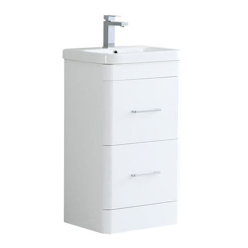 Narvik 600mm Curved Two Drawer PVC Vanity Unit Gloss White - 100% Waterproof